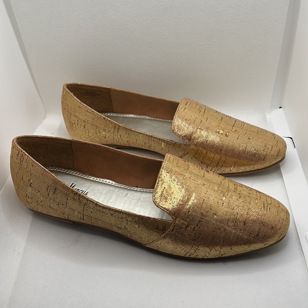 Neiman Marcus gold/copper metallic cork loafers women’s flats shoes Sz 8.5 - Picture 3 of 10